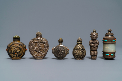 Six tabati&egrave;res en jade et argent incrust&eacute; de corail et turquoise, Chine, 19/20&egrave;me