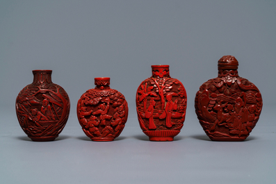 Four Chinese cinnabar lacquer snuff bottles, 19/20th C.