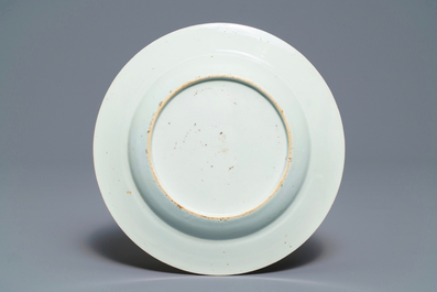 Four Chinese famille rose 'peonies and cranes' plates, Qianlong