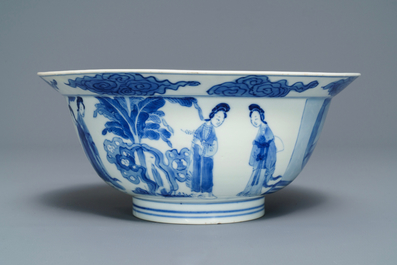 A Chinese blue and white klapmuts bowl, Chenghua mark, Kangxi