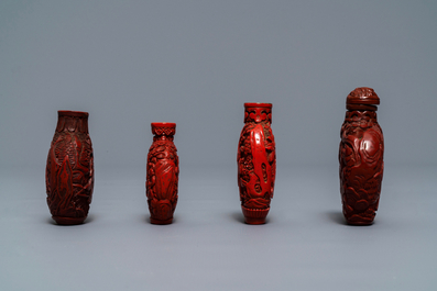 Four Chinese cinnabar lacquer snuff bottles, 19/20th C.