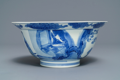 A Chinese blue and white klapmuts bowl, Chenghua mark, Kangxi