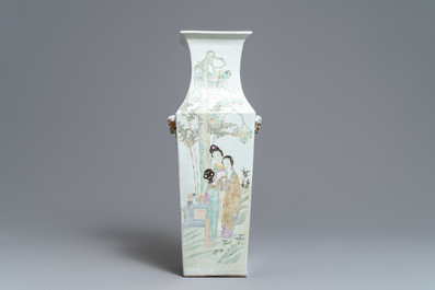 A square Chinese qianjiang cai vase, 19/20th C.