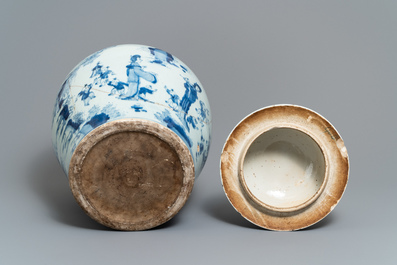 A Chinese blue and white vase with figures in a garden, Kangxi