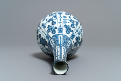 A Chinese blue and white bottle vase with flowers, Wanli