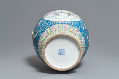 A large Chinese famille rose 'hu' vase, Qianlong mark, Republic, 20th C.