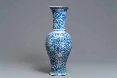 A massive Chinese blue and white yenyen vase with peony scrolls, Kangxi