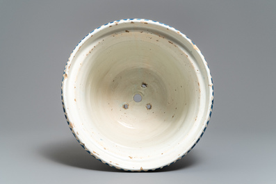A large blue and white French faience garden urn, Nevers, 18th C.