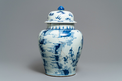 A Chinese blue and white vase with figures in a garden, Kangxi