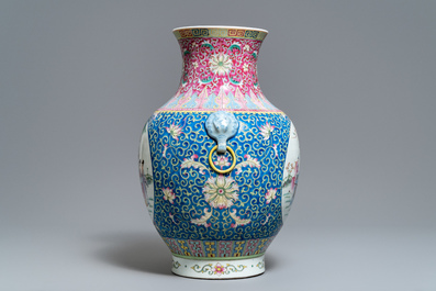 A large Chinese famille rose 'hu' vase, Qianlong mark, Republic, 20th C.