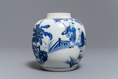 A Chinese blue and white ginger jar with playing boys, Kangxi