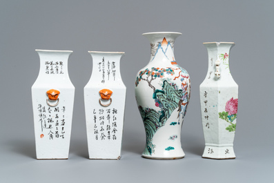 Four Chinese famille rose and qianjiang cai vases, 19th C.