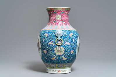 A large Chinese famille rose 'hu' vase, Qianlong mark, Republic, 20th C.