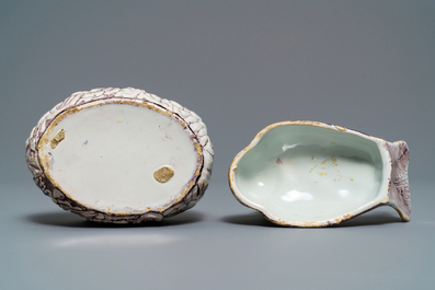 A Dutch Delft manganese 'plover' butter tub and cover, 18th C.