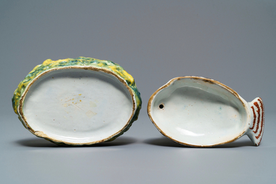 Een polychrome Delftse botervloot in de vorm van een kievit, 18e eeuw