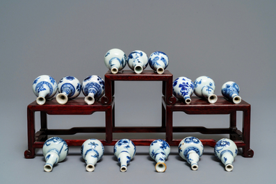 Fifteen Chinese blue and white miniature vases, Kangxi