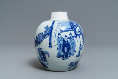 Un pot &agrave; gingembre en porcelaine de Chine bleu et blanc, marque de Jiajing, Kangxi