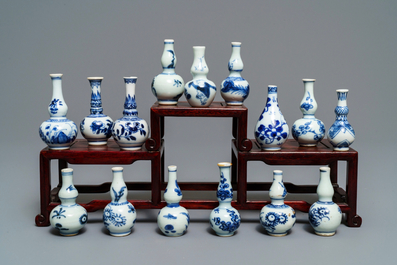 Fifteen Chinese blue and white miniature vases, Kangxi