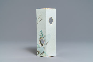 A Chinese reticulated hexagonal qianjang cai hat stand, signed Yu Huanwen, dated 1895