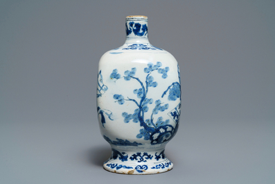 A Dutch Delft blue and white chinoiserie vase and a dish, late 17th C.