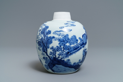 Un pot &agrave; gingembre en porcelaine de Chine bleu et blanc, marque de Jiajing, Kangxi