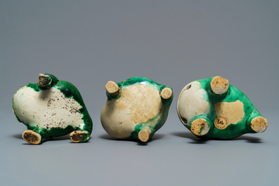 Three Chinese verte biscuit groups of Liu Hai on the toad, Kangxi
