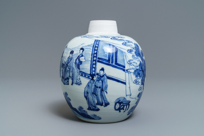 Un pot &agrave; gingembre en porcelaine de Chine bleu et blanc, marque de Jiajing, Kangxi