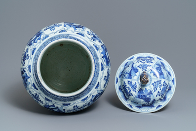 A large Chinese blue and white 'landscape' vase and cover, Kangxi