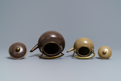 Two Chinese Bencharong Thai market polished Yixing stoneware teapots, 19th C.