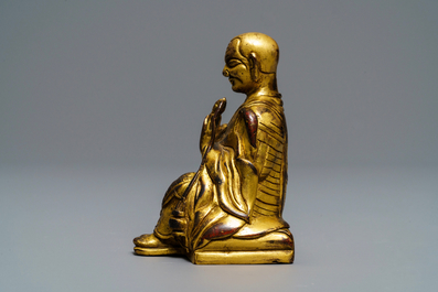 Une figure d'un Lama en bronze dor&eacute;, Sino-Tibet, 19&egrave;me