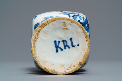 A Dutch Delft blue and white chinoiserie vase and a dish, late 17th C.