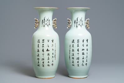 Een paar Chinese famille rose vazen met decor van Magu, 19/20e eeuw