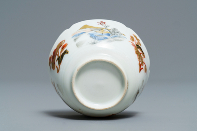 A Chinese grisaille and gilt eggshell cup and saucer, Yongzheng