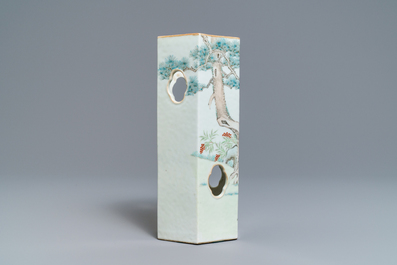 A Chinese reticulated hexagonal qianjang cai hat stand, signed Yu Huanwen, dated 1895