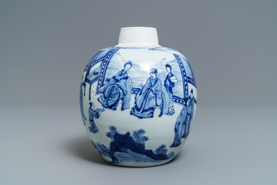 Un pot &agrave; gingembre en porcelaine de Chine bleu et blanc, marque de Jiajing, Kangxi