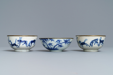 Six Chinese blue and white 'Bleu de Hue' Vietnamese market bowls and dishes, 19th C.
