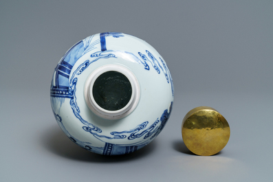 Un pot &agrave; gingembre en porcelaine de Chine bleu et blanc, marque de Jiajing, Kangxi