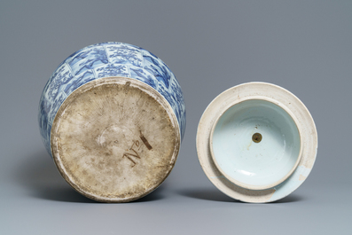 A large Chinese blue and white 'landscape' vase and cover, Kangxi