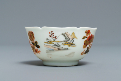 A Chinese grisaille and gilt eggshell cup and saucer, Yongzheng
