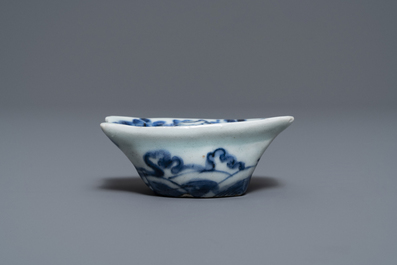 Een Chinese blauw-witte &lsquo;Hansje in de kelder&rsquo; kop, Transitie periode