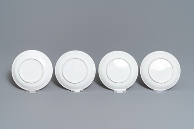 Four Chinese famille rose cups and saucers with animals, Qianlong