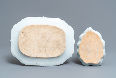 Cinq pi&egrave;ces en porcelaine de Chine famille rose &agrave; d&eacute;cor 'pseudo feuille de tabac', Qianlong