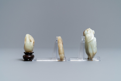 Drie Chinese jade snijwerken, 19/20e eeuw