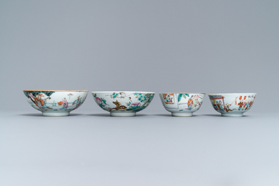 Zes diverse Chinese famille rose en verte kommen, 19/20e eeuw