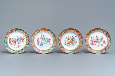 Een 16-delig Chinees Canton famille rose servies, 19e eeuw