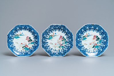 Ten Chinese famille rose plates and a bowl, Qianlong
