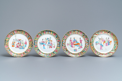 Een 16-delig Chinees Canton famille rose servies, 19e eeuw