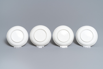 Four Chinese famille rose 'mandarin' cups and saucers, Qianlong