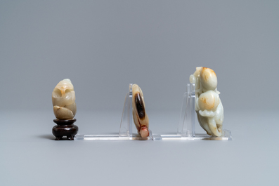 Drie Chinese jade snijwerken, 19/20e eeuw