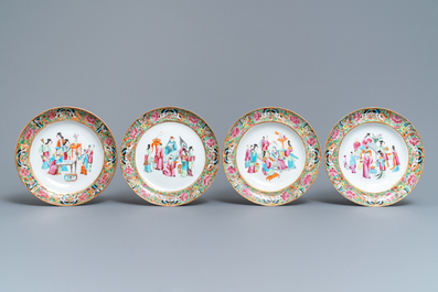 Een 16-delig Chinees Canton famille rose servies, 19e eeuw